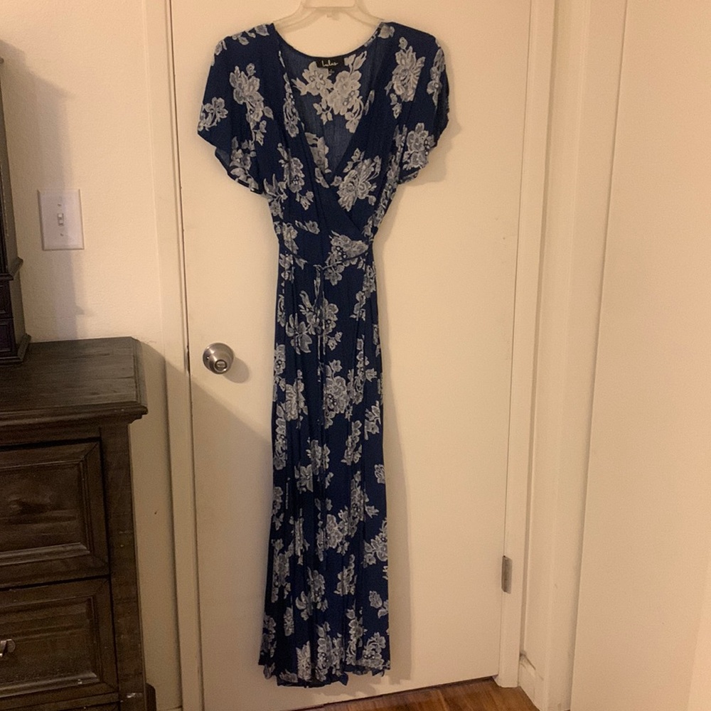 Lulus blue floral wrap maxi dress